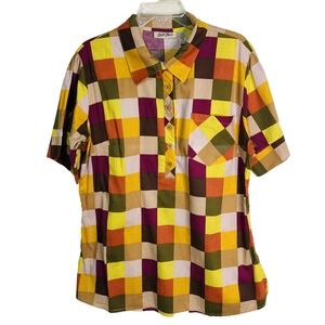 Gold Flava Plus Size 16 Orange Brown Yellow Geometric Short Sleeve Blouse Cotton